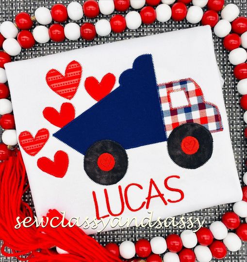 Heart Dump truck applique tee