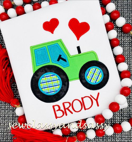 Heart Tractor applique tee