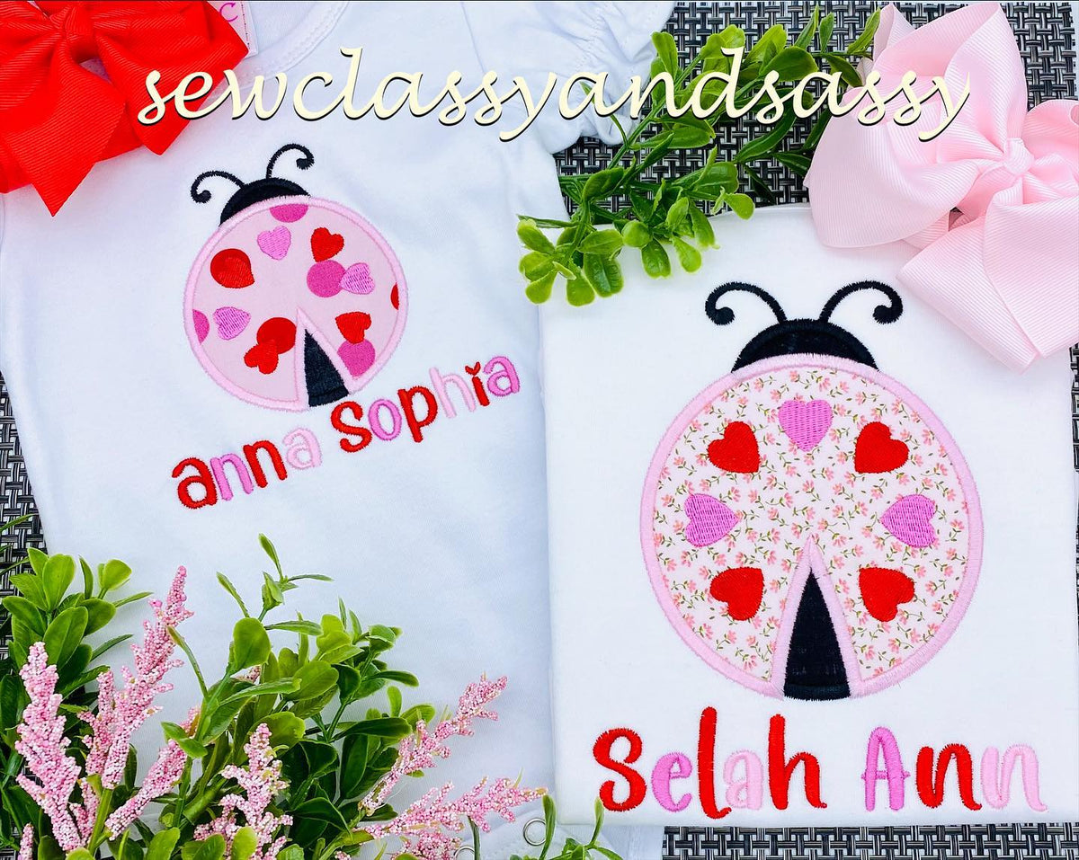 Valentine Ladybug applique tee
