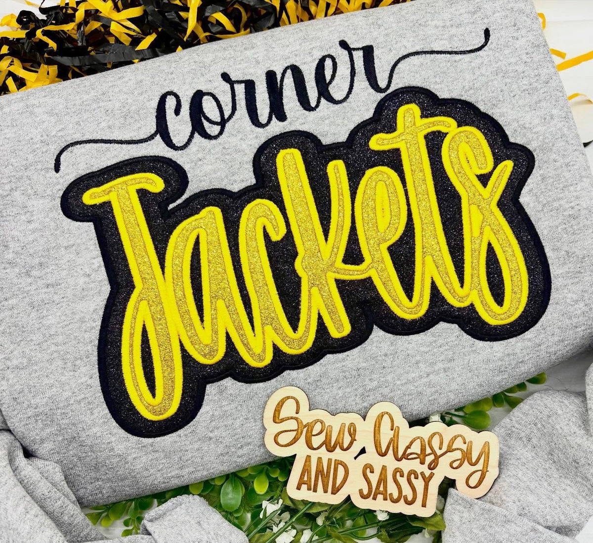 Glitter Applique sweatshirts w/sleeve design