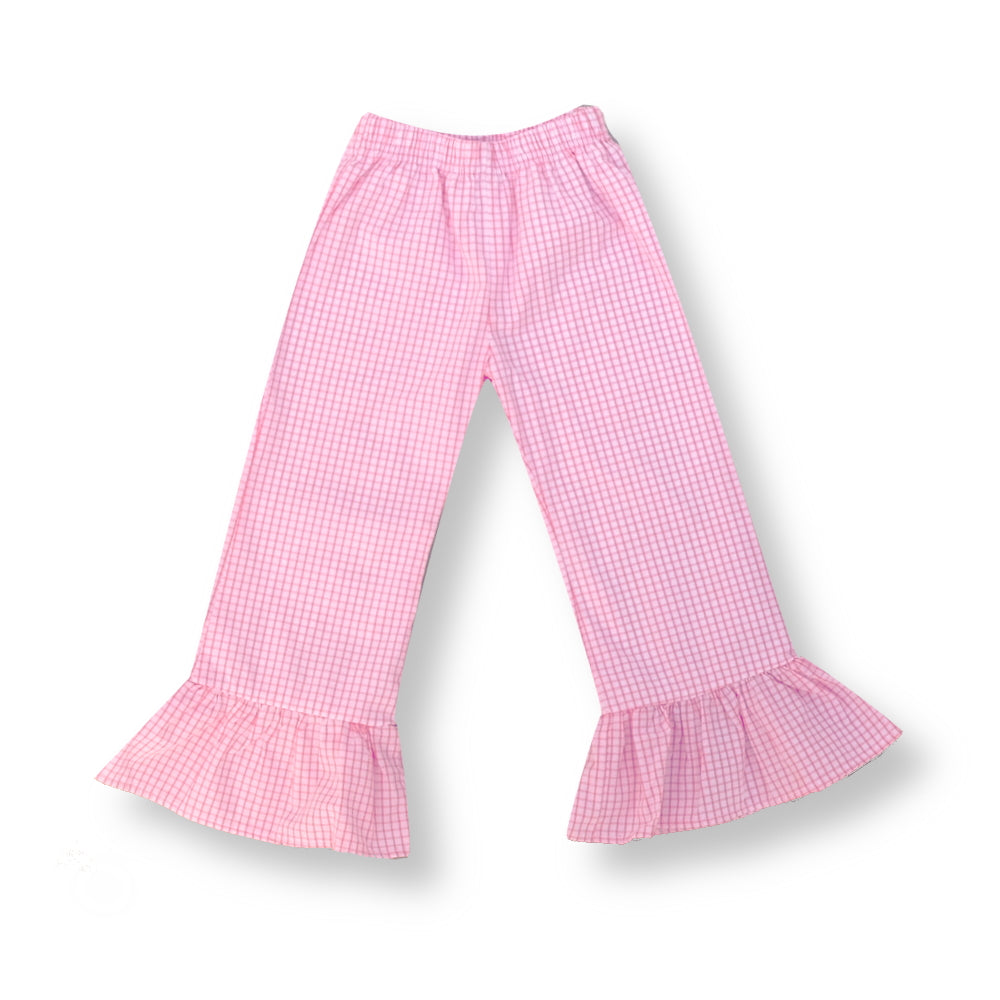girls gingham or striped pant sets