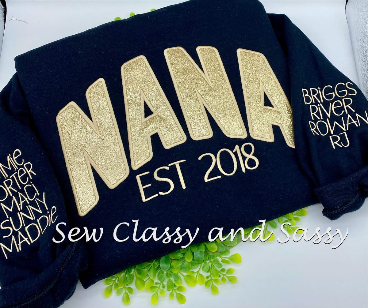 Name sweatshirt made w/baby items or fabrics