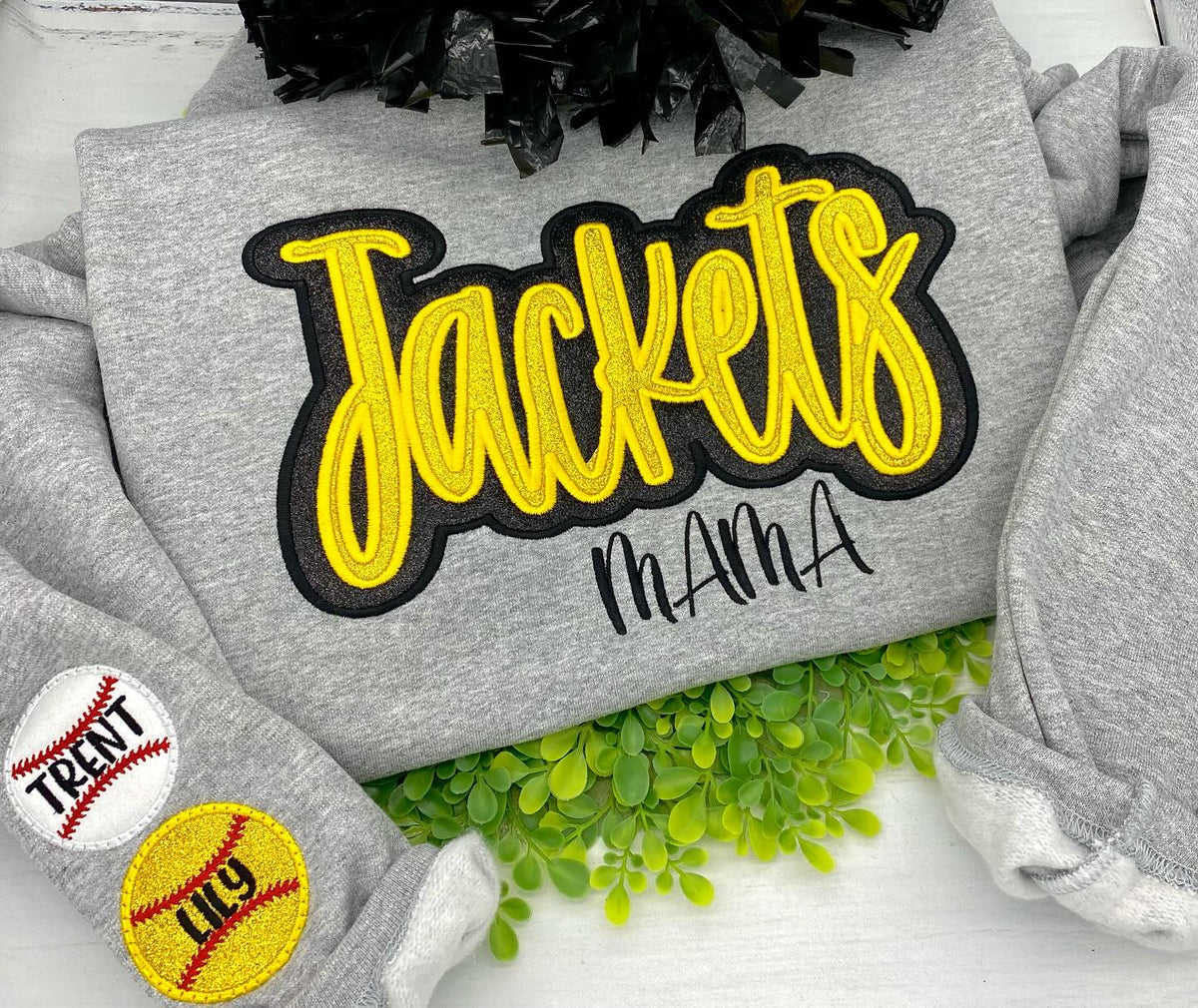 Glitter Applique sweatshirts w/sleeve design