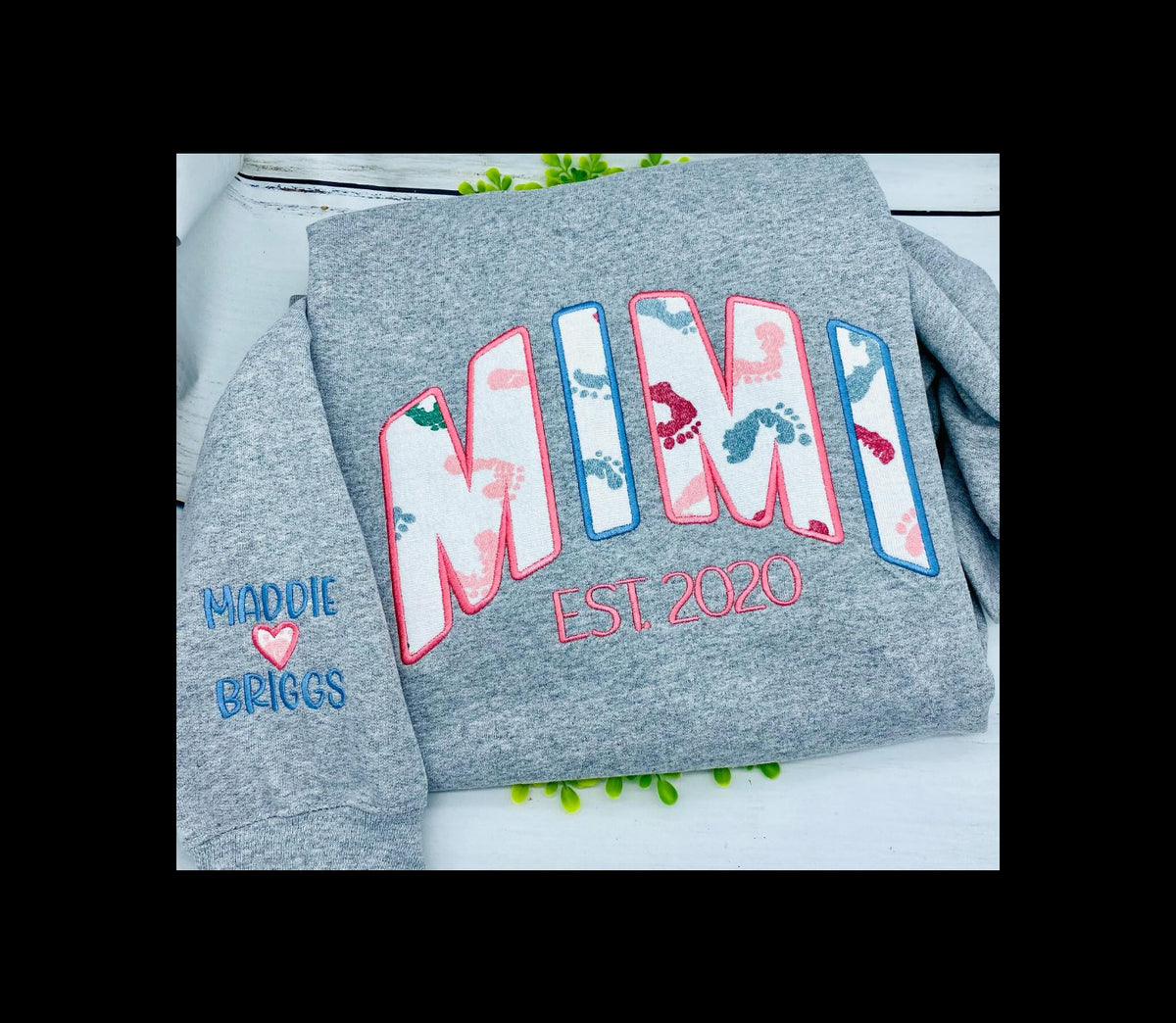 Name sweatshirt made w/baby items or fabrics