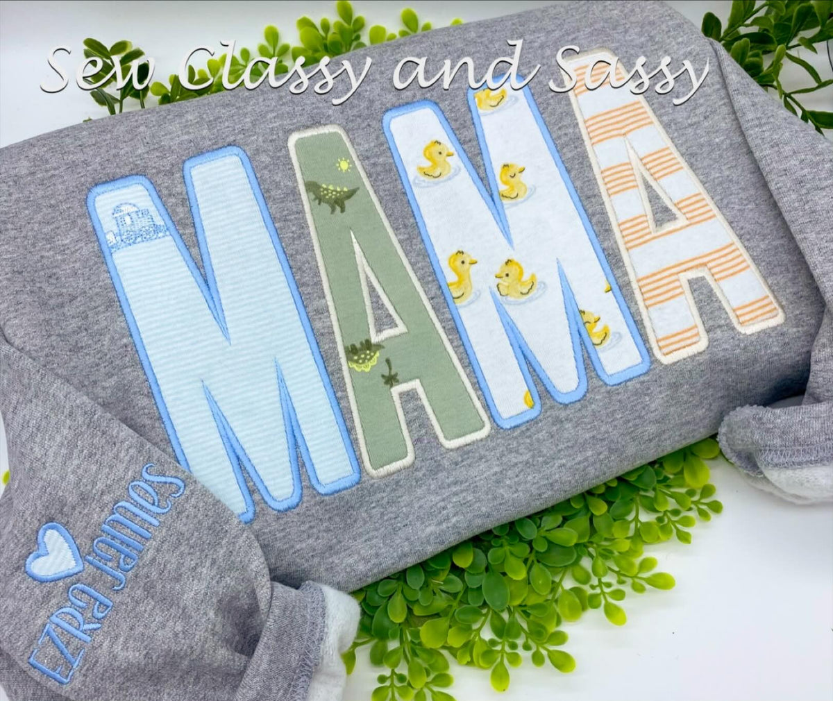Name sweatshirt made w/baby items or fabrics