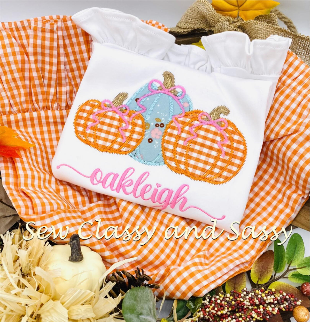 girls gingham or striped pant sets