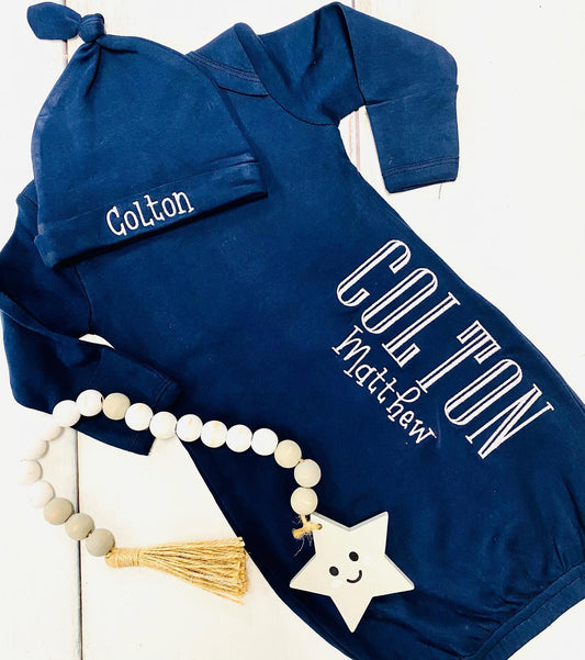 Boy Baby Gown and Hat Set/ Tool Gown
